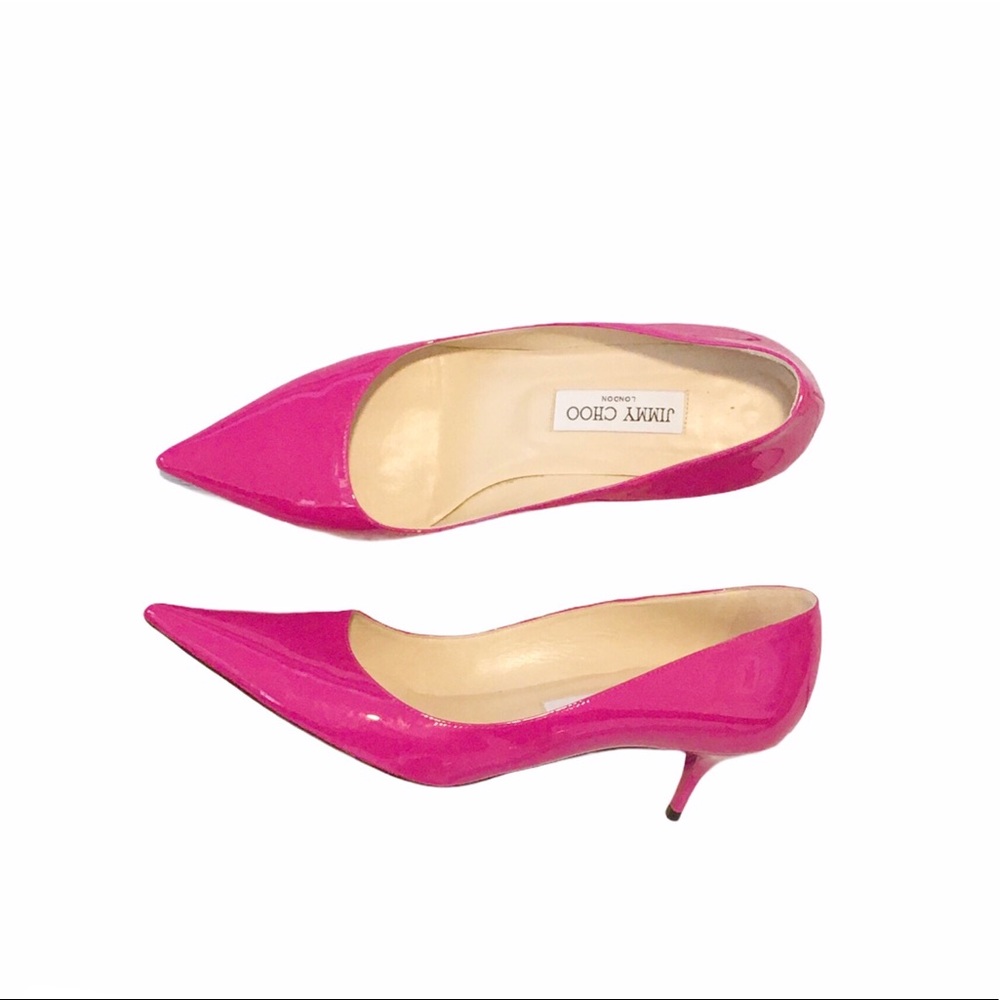 Jimmy Choo Hot Pink Patent Pointed Toe Pumps